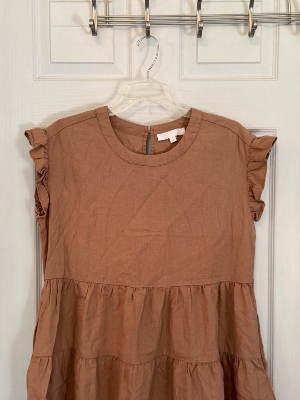 Adyson Parker Linen Blend Cap Sleeve Brown Baby Doll Mini Dress Size Medium - Picture 3 of 11